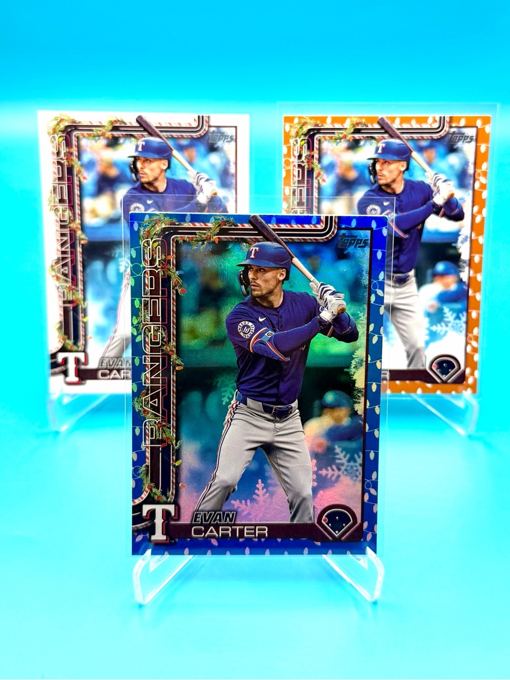 🔥Evan Carter Topps Holiday Lot! Blue Holiday Lights + Golden Holiday Lights! 🤯